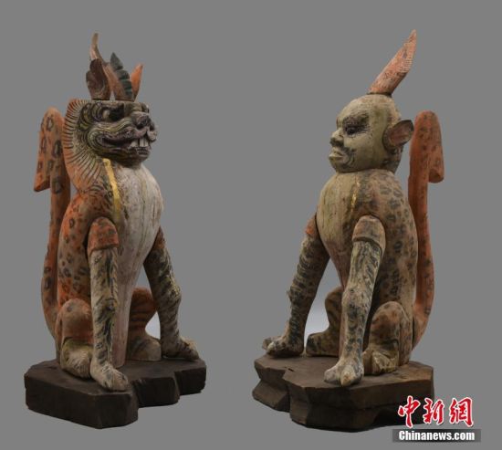 圖為慕容智墓出土鎮(zhèn)墓獸。 中新社發(fā) 甘肅省文物局 供圖