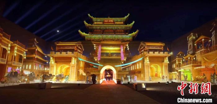 2024年7月15日，甘肅嘉峪關(guān)開啟“夜游”模式。圖為夜游燈光劇《天下嘉峪關(guān)》光影效果。(甘肅嘉峪關(guān)關(guān)城景區(qū)供圖)